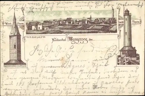 Vorläufer Litho Nordseebad Wangeroog Wangerooge in Ostfriesland, Westturm, Leuchtturm