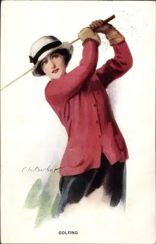 Künstler Ak Barber, Court, Frau mit Golfschläger