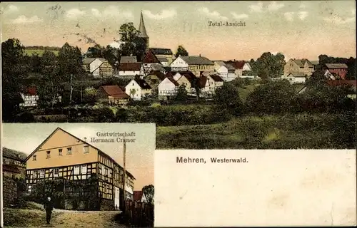 Ak Mehren im Westerwald, Gesamtansicht, Gastwirtschaft Hermann Cramer