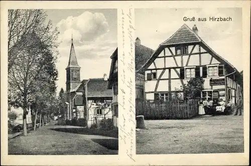 Ak Hirzbach Leutenberg in Thüringen, Straßenpartie, Kirche, Gasthaus