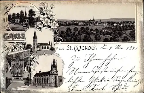 Litho Sankt Wendel im Saarland, St. Wendelins Kapelle, Kirche, Panorama