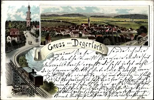 Litho Degerloch Stuttgart in Württemberg, Panorama, Eisenbahnbrücke