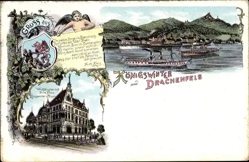 Litho Königswinter am Rhein, Drachenfels, Hotel Westfälischer Hof