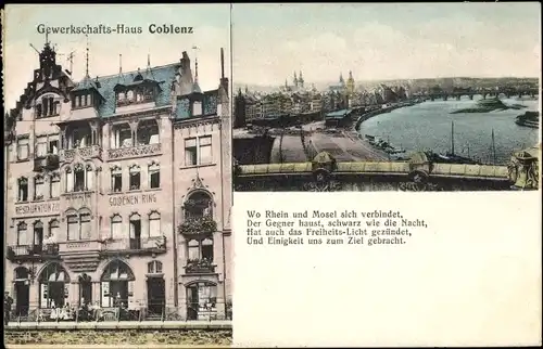 Ak Koblenz am Rhein, Gewerkschaftshaus, Panorama
