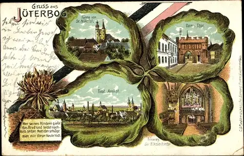Litho Jüterbog in Brandenburg, Dammtor Turm, St. Nikolai Kirche, Inneres