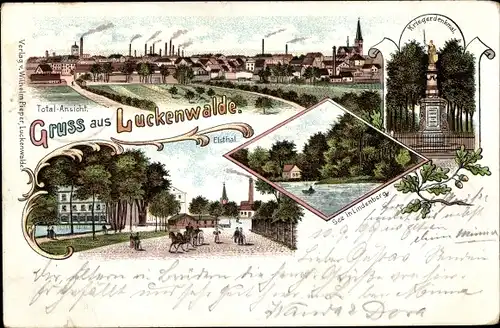 Litho Luckenwalde Teltow Fläming, See in Lindenberg, Kriegerdenkmal, Elstal