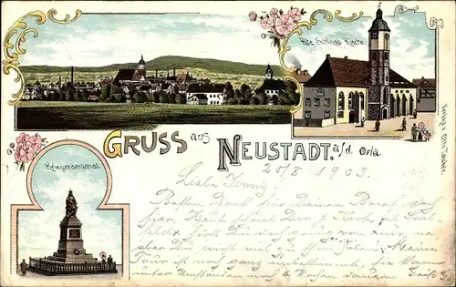 Litho Neustadt an der Orla, Schlosskirche, Kriegerdenkmal