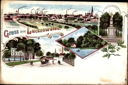 Litho Luckenwalde Teltow Fläming, See in Lindenberg, Kriegerdenkmal, Elstal