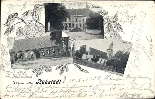 Ak Rühstädt in der Prignitz, Post, Schloss, Kirche