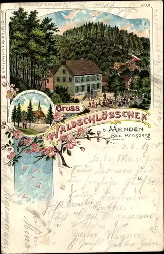 Litho Menden im Sauerland, Waldschlösschen, Kapelle