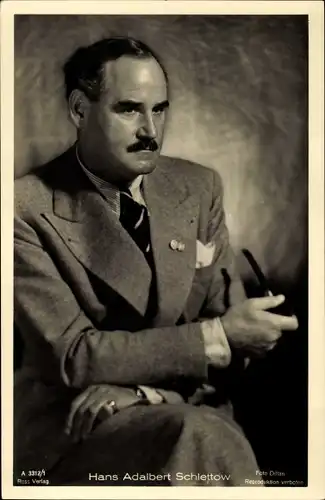 Ak Schauspieler Hans Adalbert Schlettow, Portrait, Pfeife