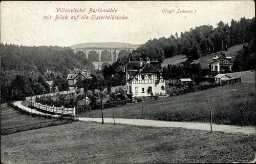 Ak Barthmühle Pöhl im Vogtland, Villenviertel, Elstertalbrücke, Vogtl. Schweiz