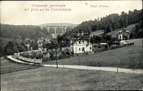 Ak Barthmühle Pöhl im Vogtland, Villenviertel, Elstertalbrücke, Vogtl. Schweiz