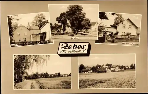 Ak Zobes Neuensalz im Vogtland, Teilansichten, Gasthof, HO Geschäft, Dorfplatz