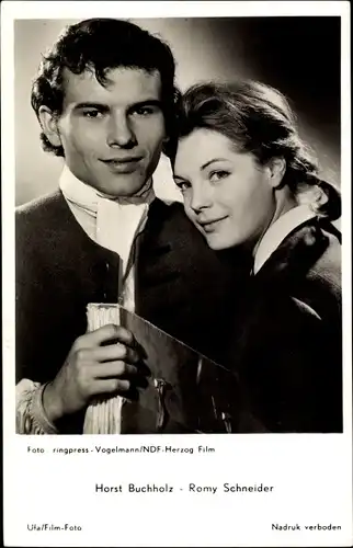 Ak Schauspieler Horst Buchholz und Romy Schneider, Portrait