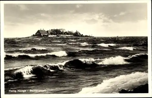 Ak Hallig Hooge in Nordfriesland, Backenswarf, Flut, Wellenkämme