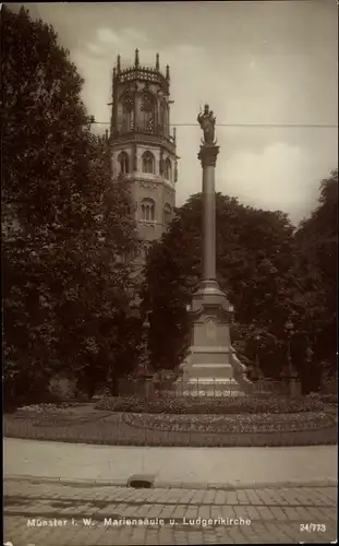 Ak Münster in Westfalen, Mariensäule, Ludgerikirche