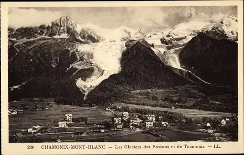 Ak Chamonix Mont Blanc Haute Savoie, Les Glaciers des Bossons und Taconnaz