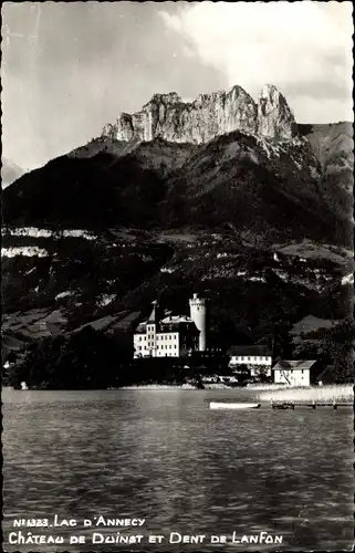 Ak Duingt Haute-Savoie, Château de Duingt, Dent de Lanfon, See von Annecy