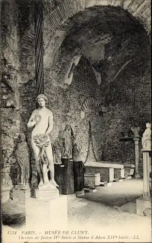 Ak Paris V, Cluny Museum, Julien Thermal Baths, Statue von Adam