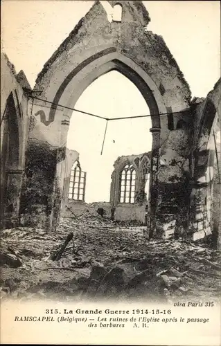 Ak Ramskapelle Ramscapelle Nieuwpoort Westflandern, Les ruines de l'Eglise