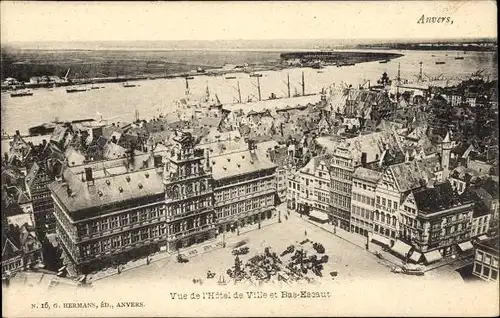 Ak Antwerpen Antwerpen Flandern, Blick auf das Rathaus und die Untere Schelde