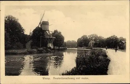 Ak Weesp Nordholland, Amsterdamscheweg mit Mühle