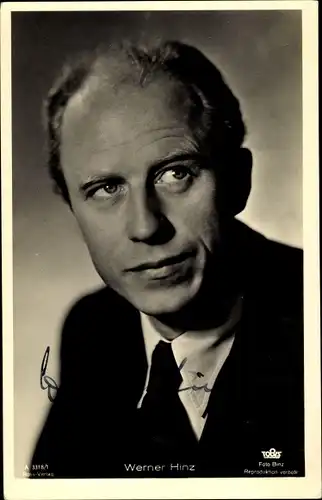 Ak Schauspieler Werner Hinz, Portrait, Ross 3318/1, Autogramm