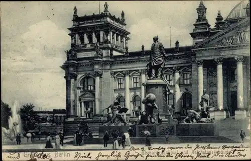 Ak Berlin Tiergarten, Bismarckdenkmal, Reichstagsgebäude