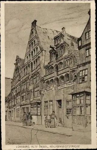 Künstler Ak Lüneburg in Niedersachsen, alte Giebel, Heiligengeiststraße