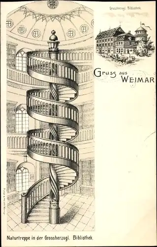 Ak Weimar in Thüringen, Naturtreppe, Großherzogliche Bibliothek