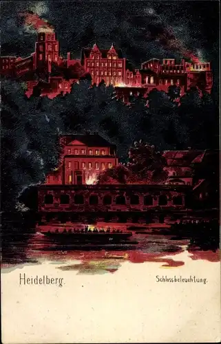 Ak Heidelberg am Neckar, Schlossbeleuchtung, Nacht