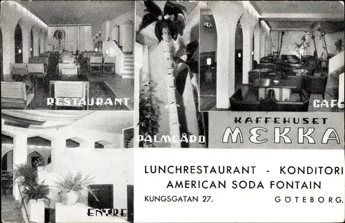 Ak Göteborg Schweden, Kaffehuset Mekka, Palmgard, Restaurant, Entre, Cafe, Kungsgatan 27