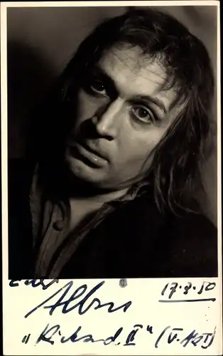 Foto Ak Schauspieler Albin Skoda, Rollenportrait als Richard II, Autogramm