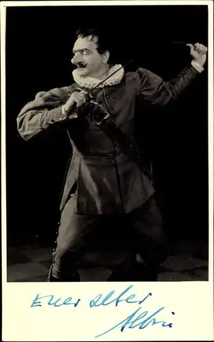 Foto Ak Schauspieler Albin Skoda, Rollenportrait, Cyrano de Bergerac, Autogramm