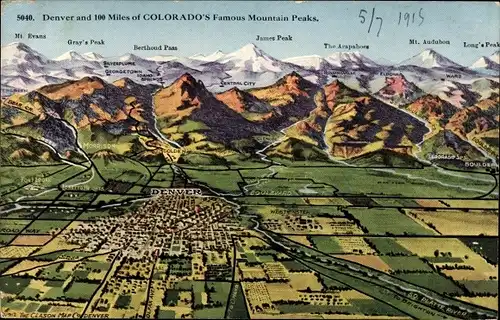 Landkarten Ak Denver Colorado USA, Gesamtansicht, Berggipfel