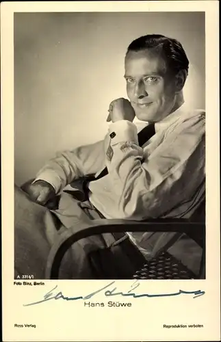 Ak Schauspieler Hans Stüwe, Portrait, Ross Verlag A 3314/1, Autogramm