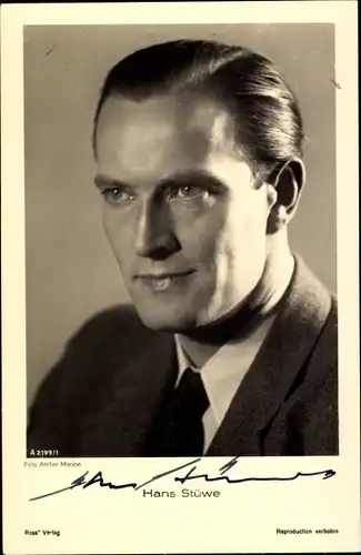 Ak Schauspieler Hans Stüwe, Portrait, Autogramm