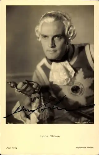 Ak Schauspieler Hans Stüwe, Portrait, Filmkostüm, Autogramm
