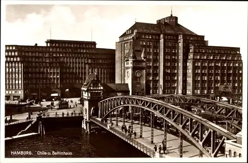 Ak Hamburg Mitte Altstadt, Chilehaus, Ballinhaus, Brücke