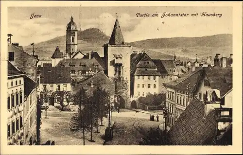 Ak Jena, Johannistor mit Hausberg, Turmuhr