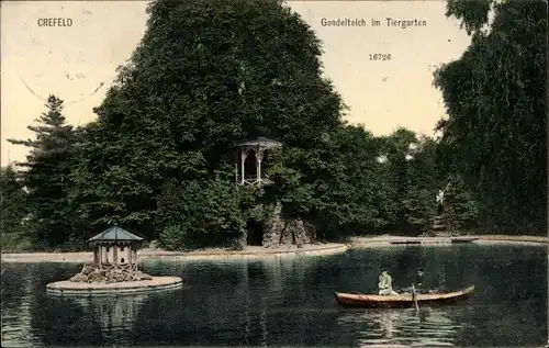 Ak Krefeld am Niederrhein, Gondelteich im Tiergarten, Ruderboot, Personen