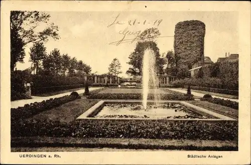 Ak Uerdingen Krefeld am Niederrhein, städtische Anlagen, Wasserspiel