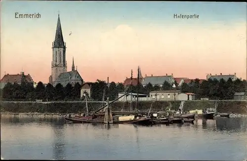 Ak Emmerich am Niederrhein, Hafen, Kirche, Boote