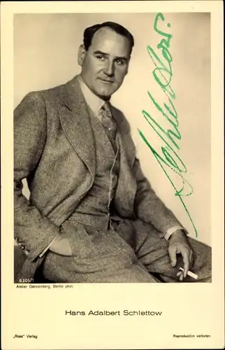 Ak Schauspieler Hans Adalbert Schlettow, Portrait, Autogramm