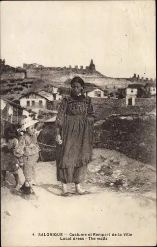 Ak Saloniki Thessaloniki Griechenland, Kostüm und Stadtmauer