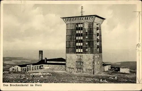 Ak Brocken Nationalpark Harz, Brockenturm, Brockenhotel