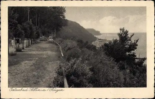 Ak Ostseebad Sellin auf Rügen, Hochufer-Promenade Nord, Blick auf Strand