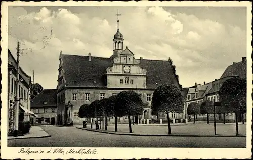 Ak Belgern in Sachsen, Marktplatz, Bierhalle, Roland