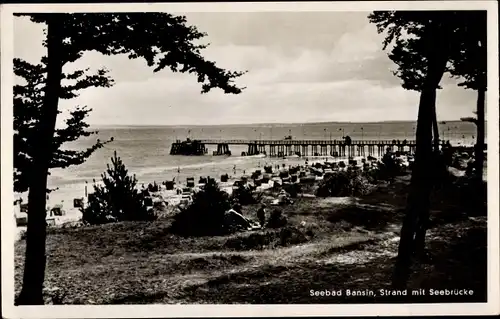 Ak Ostseebad Bansin Heringsdorf auf Usedom, Strand, Seebrücke